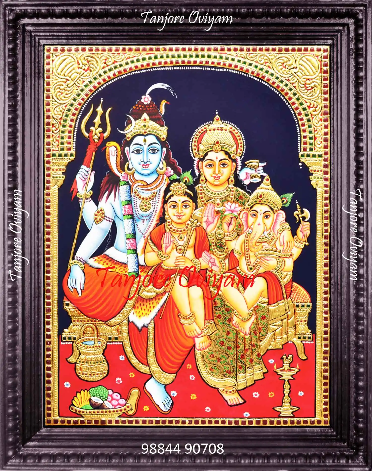 Shiva Family Painting with Lord Shiva, Parvati, Ganesha, and Murugan